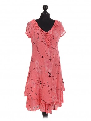 Floral Printed Bias Layerd Frilled Dress