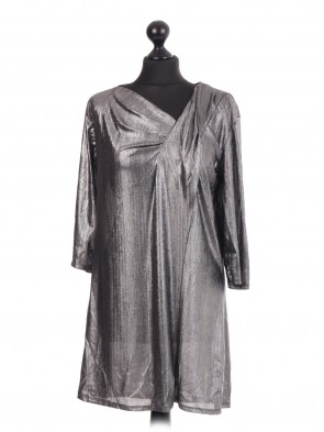 Gathered Metallic Silver Tunic Top