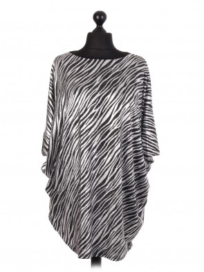 Glittery Zebra Stripe Batwing Top