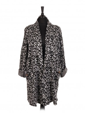 Italian Animal Print Cardigan With Front Pocket