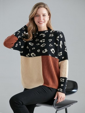 Italian Animal Print Colour Block Knitted Jumper