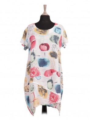 Italian Asymmetric Hem Circle Printed Linen Lagenlook Dress