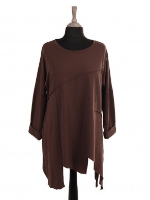 Italian Asymmetric Hem Cotton Tunic Top