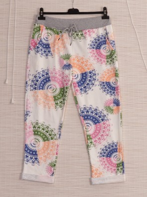 Italian Aztec Print Cotton Trousers With Side Pockets