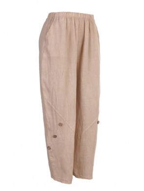 Italian Button Detail Wide Leg Linen Trousers