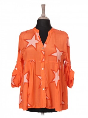 Italian Button Up Star Printed Satin Top