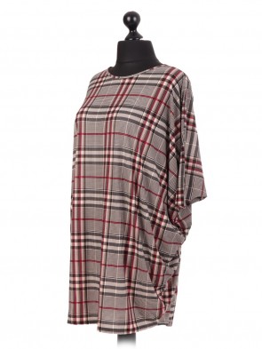 Italian Check Print Batwing Top