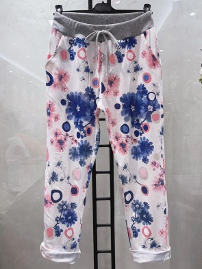 Italian Cherry Blossom Printed Cotton Trousers