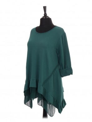 Italian Chiffon Hem Tunic Top With Crochet Detail