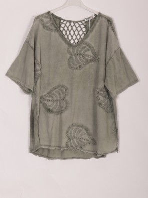 Italian Cold Dye Applique Leaf Pattern Top