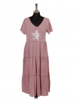 Italian Cold Dye Sequin Star Tiered Maxi Dress