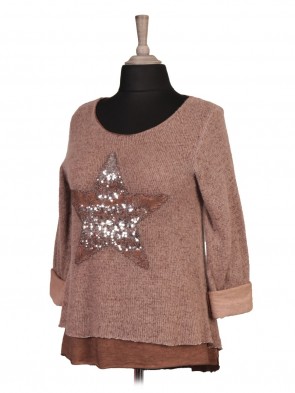 Italian Cold Dye Two Layered Sequin Star Mohair Jumper