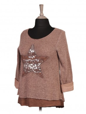 Italian Cold Dye Two Layered Sequin Star Mohair Jumper