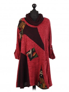 Italian Contrast Panel Tunic Dress With Scarf