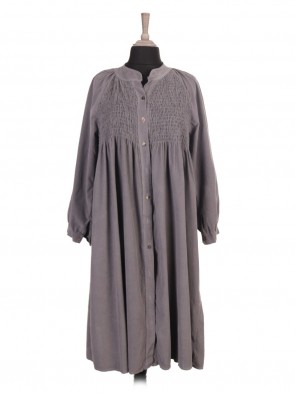 Italian Corduroy Embroidered Flared Maxi Dress