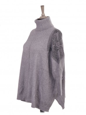 Italian Cowl Neck Crochet Shoulder Batwing Jumper