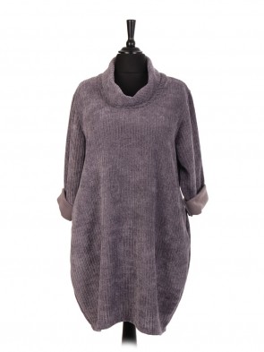 Italian Cowl Neck Velour Lagenlook Dress With Side Pockets