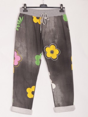 Italian Daisy Flower Print Cotton Trousers