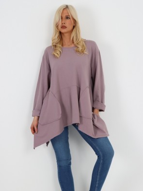 Italian Diagonal Pockets Cotton Tunic Top