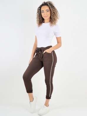 Italian Diamante Stripe Elasticated Trousers