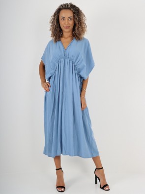 Italian Drawstring Flared Linen Dress