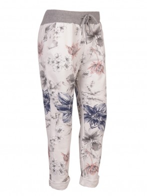 Italian Floral Print Cotton Trousers with Side Pockets