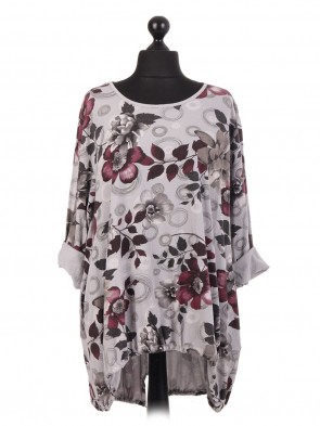 Italian Floral Print Gathered Hem Top