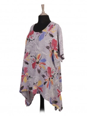 Italian Floral Print Linen Tunic Top