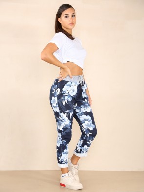 Italian Floral Printed Cotton Joggers