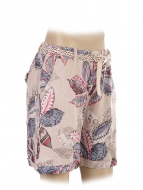 Italian Flower Print Linen Shorts With Side Pockets and Waist Belt