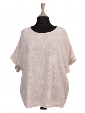 Italian Front Embroidered Panel Batwing Top