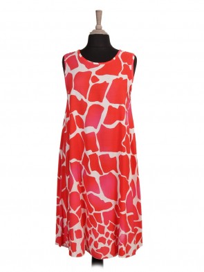 Italian Giraffe Print Flared Dress