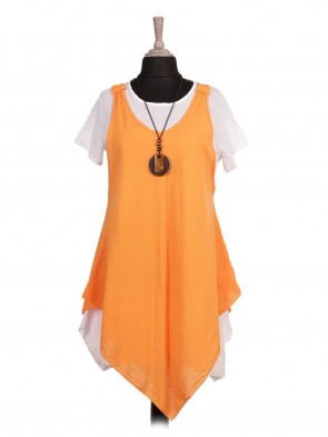 Italian Handkerchief Hem Two Layered Dress with Necklace