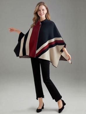 Italian Knitted Cape With Front Zip And Side Button Detail
