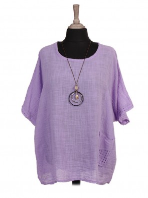 Italian Lace Detail Batwing Top With Necklace