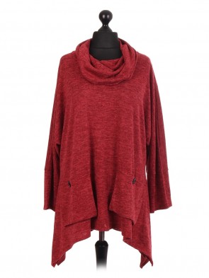 Italian Lana Wool Mix Cowl Neck Tunic Top