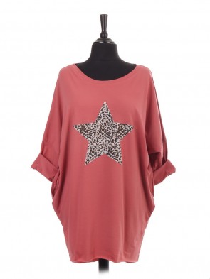 Italian Leopard Print Star Dip Hem Batwing Top