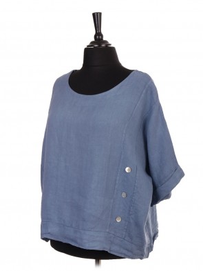 Italian Linen Batwing Crop Top With Side Button Panel