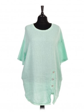 Italian Linen Front Button Panel Top With Side Pockets