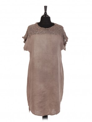 Italian Linen Mesh Net Applique Shoulder Panel Dress