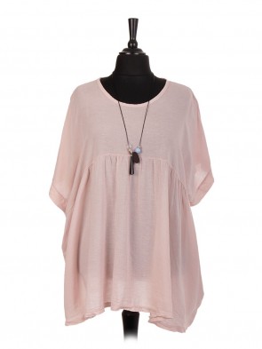 Italian Linen Short Sleeve Pleated Batwing Top