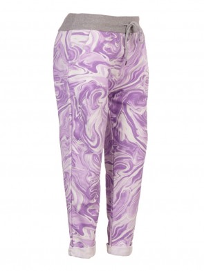 Italian Marble Print Cotton Trousers With Side Pockets