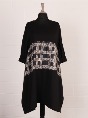 Italian Maze Printed Satin Panel Tunic Dress