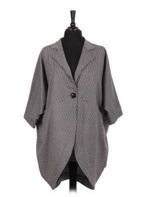 Italian One Button Dogtooth Pattern Batwing Coat