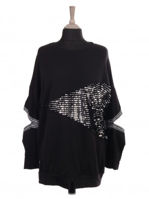 Italian Peekaboo Arm Sweat Top With Sequin Detail