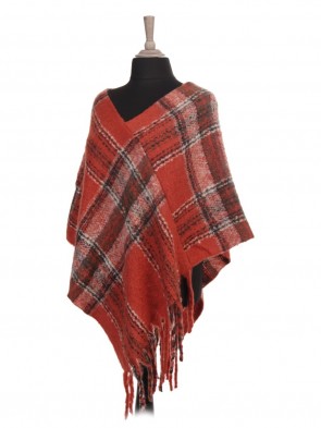 Italian Plaid Pattern Knitted Poncho