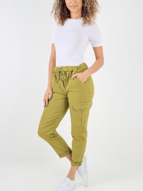Plus Size Italian Plain Cargo Joggers With Side Pockets
