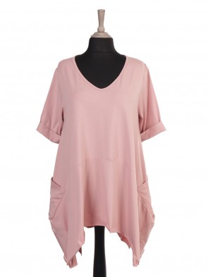 Italian Plain Cotton Tunic Top With Pockets