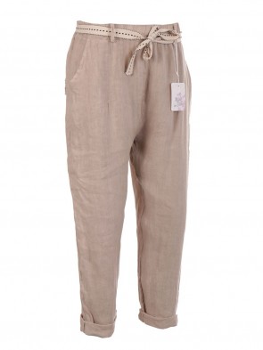 Italian Plain Belted Linen Trouser