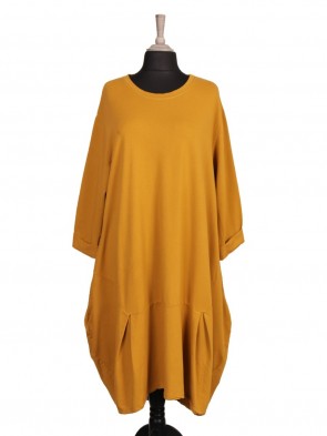 Italian Plain Oversized Pleated Dress with Side Pockets